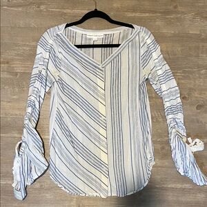 Robert Rodriguez Striped Top with Ruched Sleeves